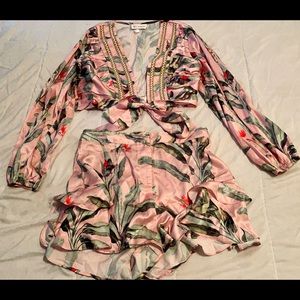 Pink and Green Ruffle Short set